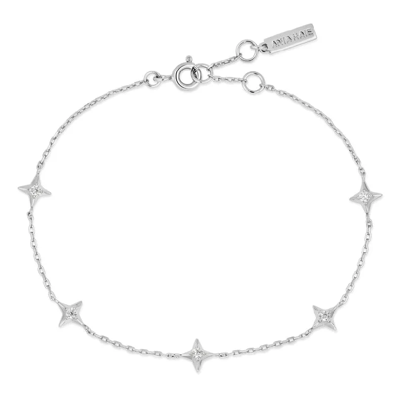 Ladies bracelets jade accents-Silver Stars Station Bracelet