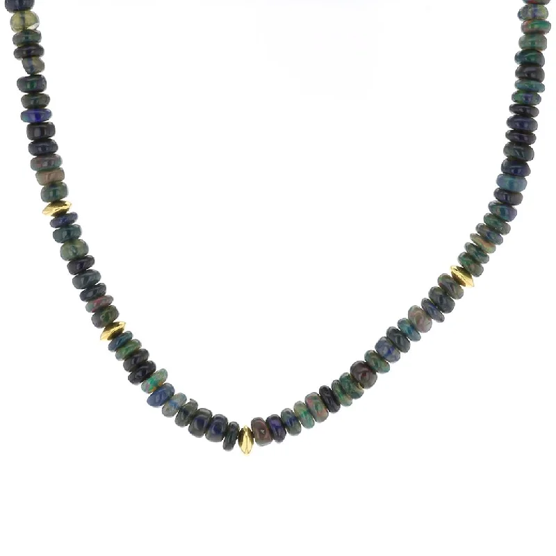 Ladies necklaces synthetic jewels-Black Opal Bead Necklace