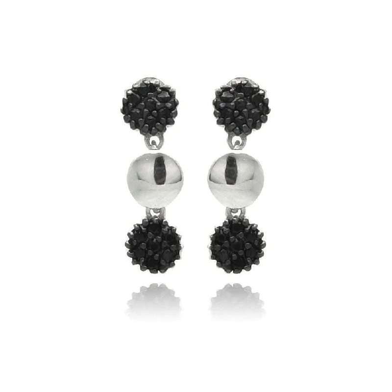 Ladies earrings price range-Silver 925 Black Rhodium Plated Cluster CZ Dangling Earrings - STE00883