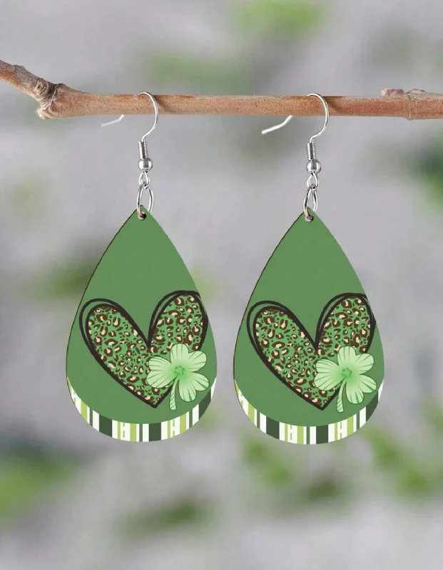 Ladies earrings synthetic jewels-Vintage Wooden St. Patrick's Day Drop Earrings