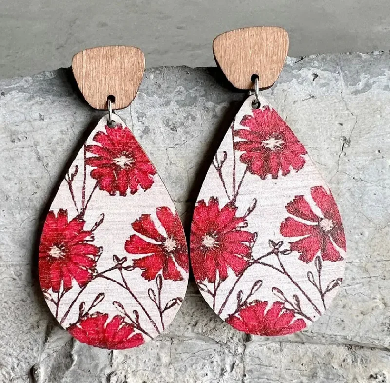 Ladies earrings wedding styles-Beautiful Wooden Christmas Flower Earrings