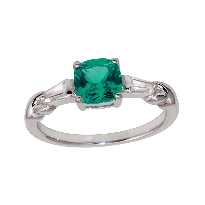 Ladies rings store finds-Rhodium Plated 925 Sterling Silver Teal CZ Stone Ring - BGR01237