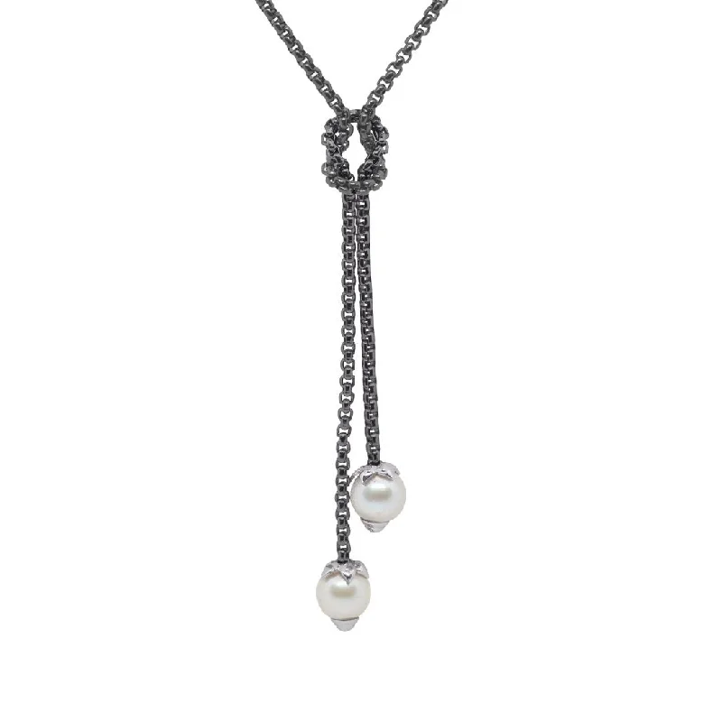 Ladies necklaces cute accents-Pearl Lariat Necklace