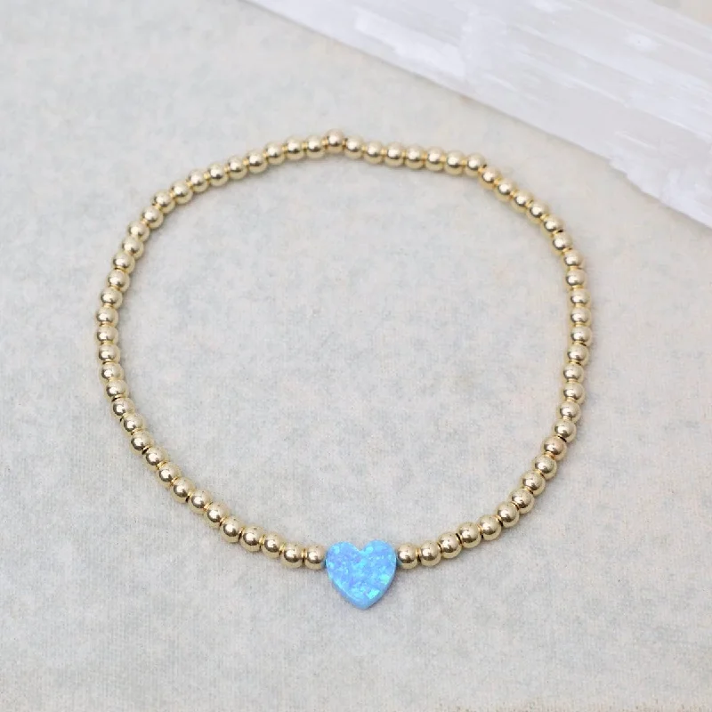 Ladies bracelets pure silver-Blue Opal Heart Gold Filled Ball Bracelet