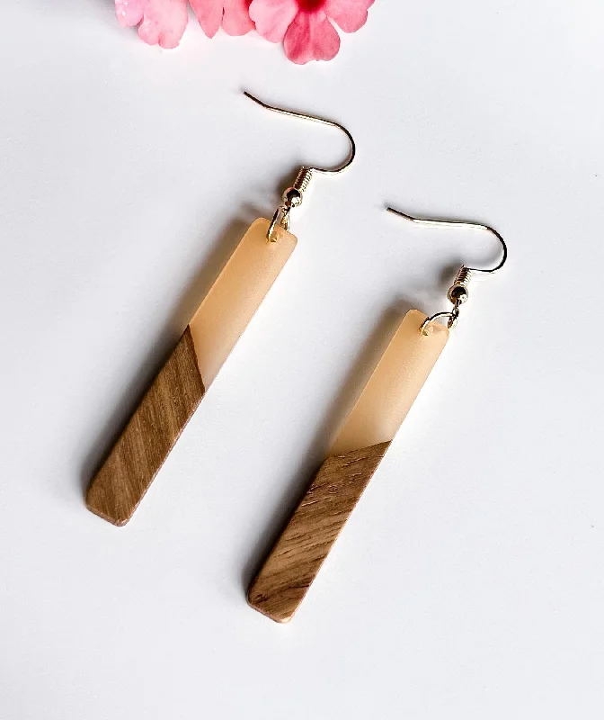 Ladies earrings ruby gems-Wood and Resin Bar Earrings