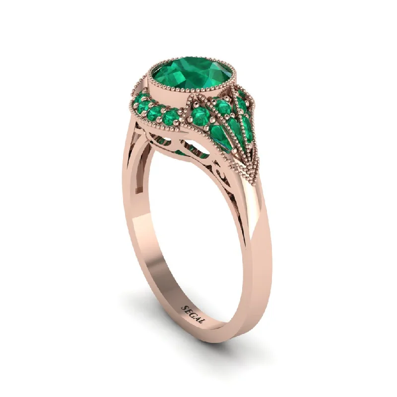 Ladies engagement rings gold bands-Emerald Vintage-Inspired Besel Engagement Ring - Makenzie No. 20