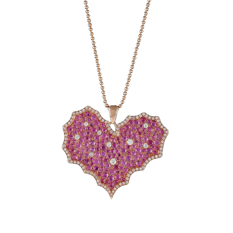 Ladies necklaces lightweight picks-Wavy Ruby Diamond Heart Necklace