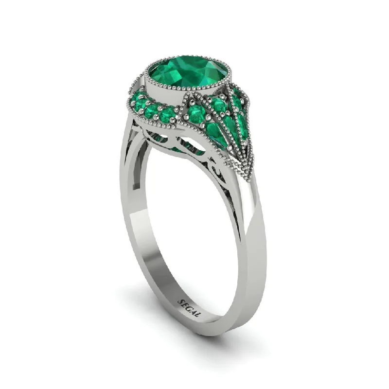 Ladies engagement rings titanium options-Emerald Vintage-Inspired Besel Engagement Ring - Makenzie No. 21