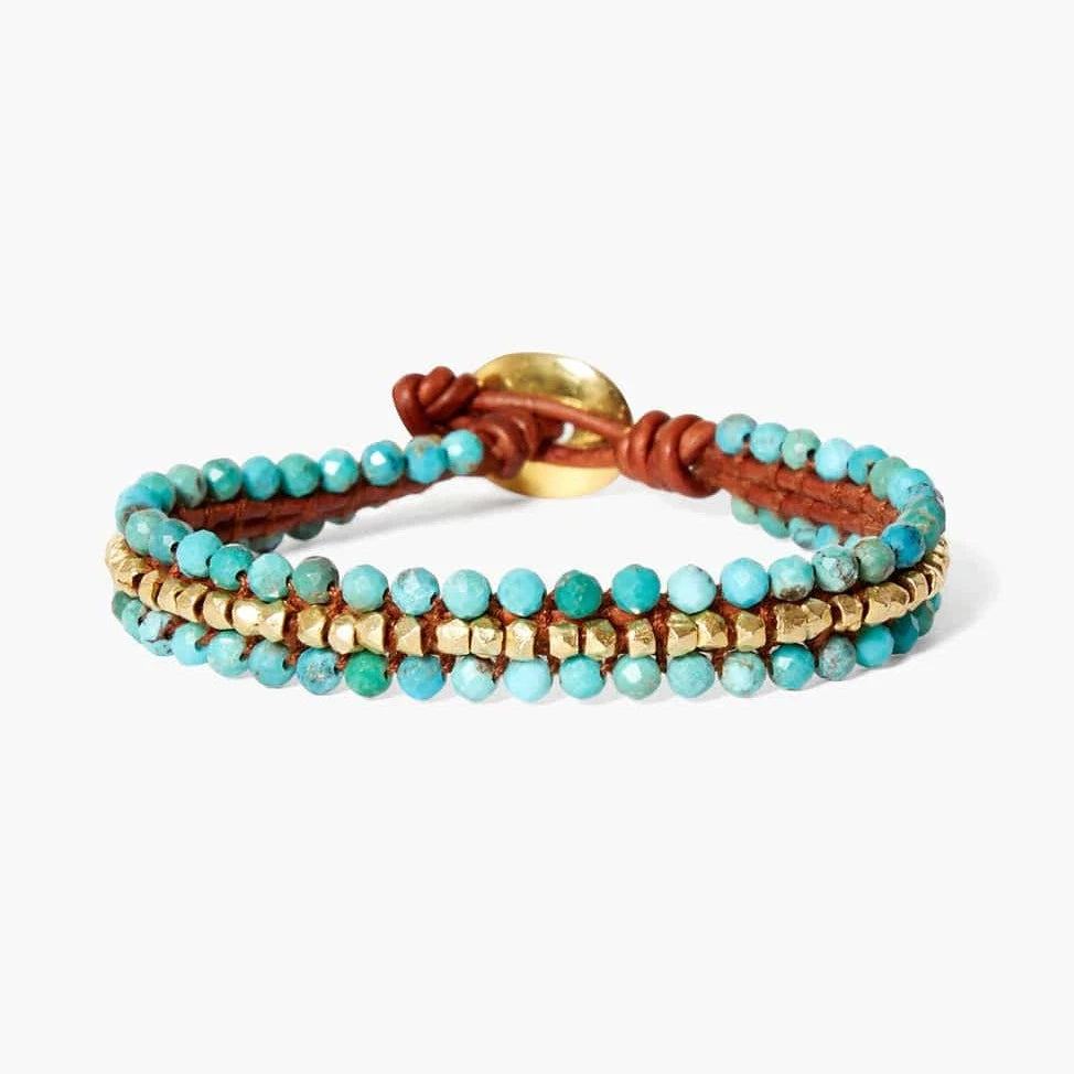 Ladies bracelets custom options-Koa Wrap Bracelet Turquoise Mix