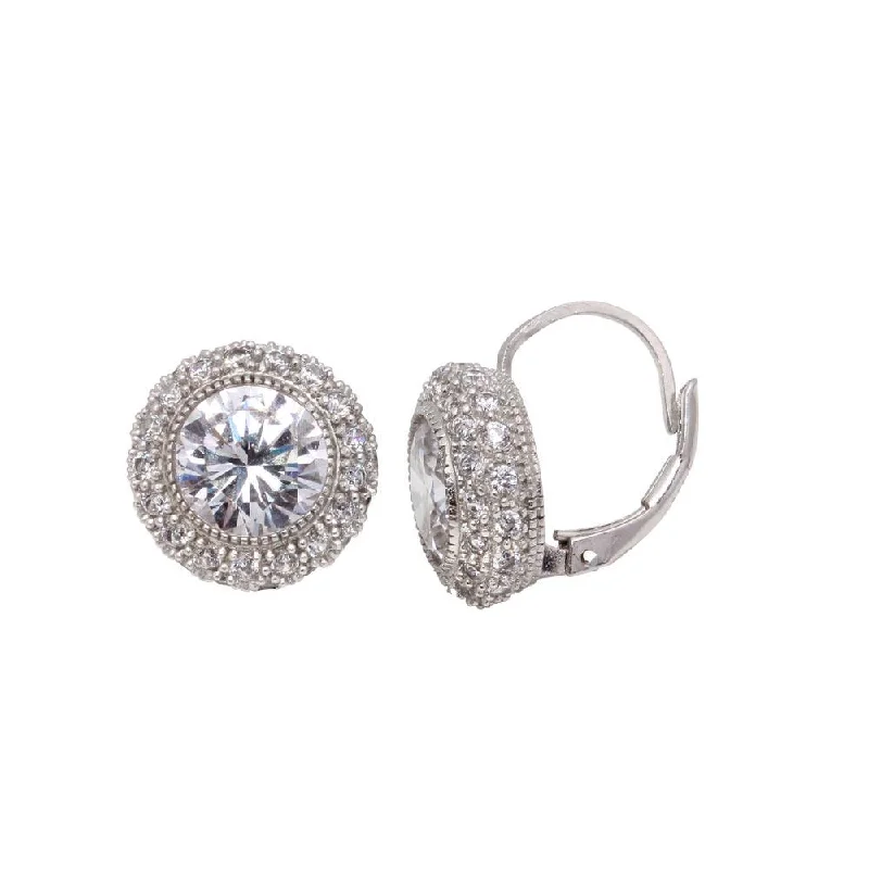 Ladies earrings casual vibes-Silver 925 Rhodium Plated Round CZ Hook Earrings - STE00613