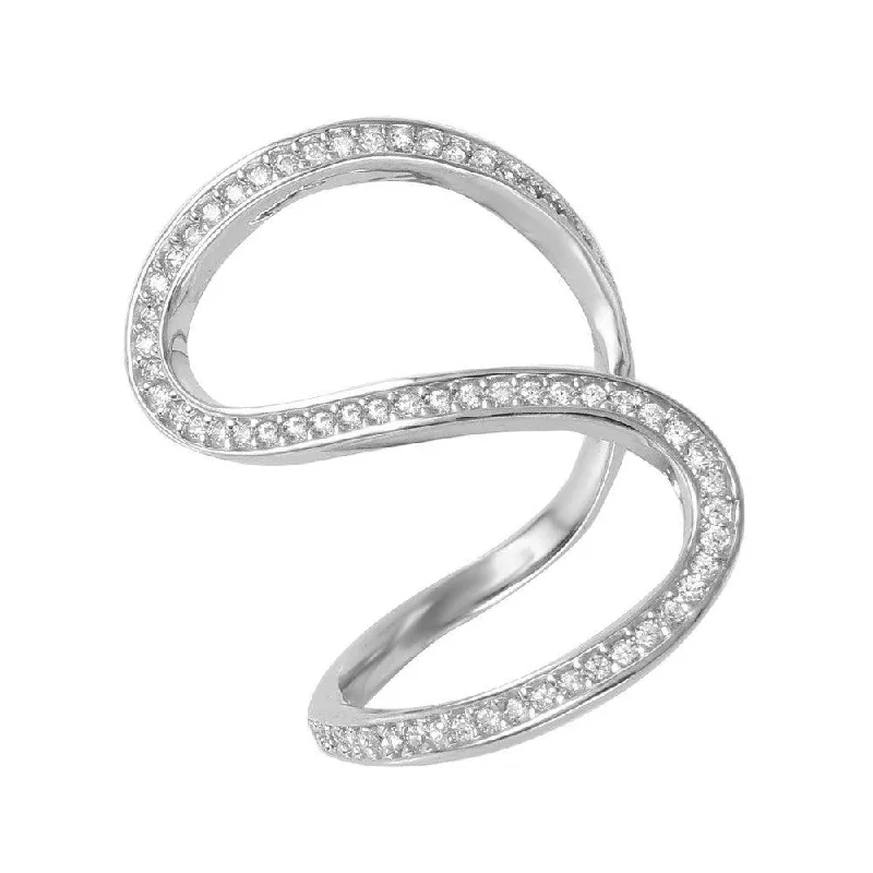 Ladies rings birthday surprises-Silver 925 Rhodium Plated S-Shaped CZ Ring - GMR00048