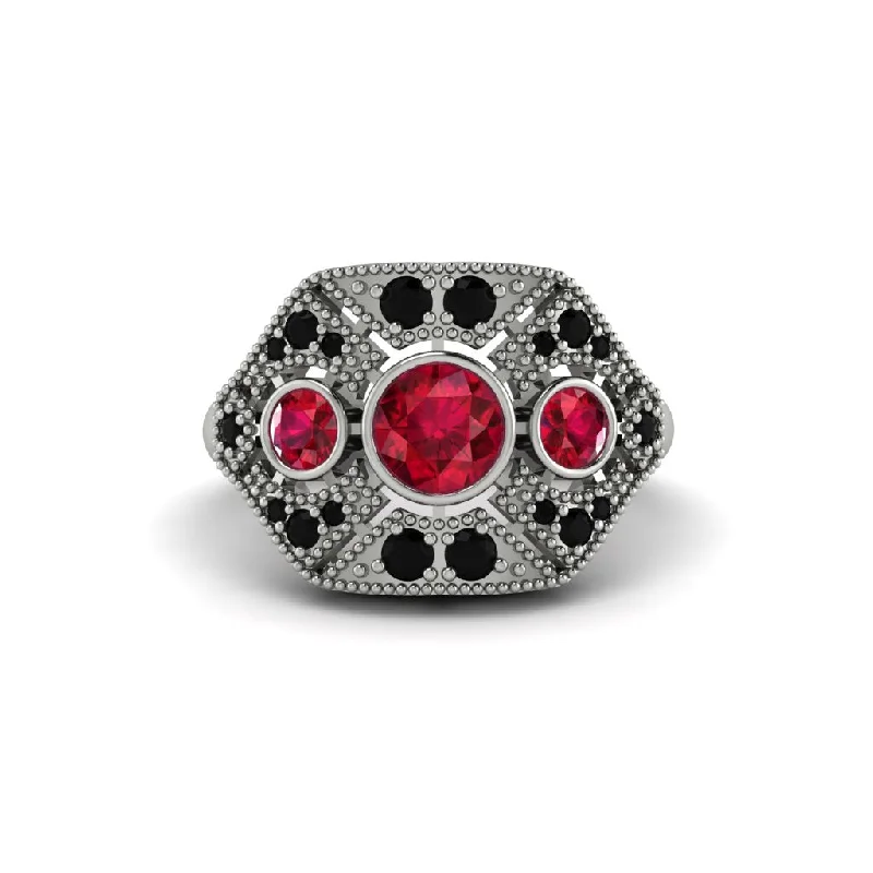 Ladies engagement rings solitaire stones-Ruby Art Deco Geometric Engagement Ring - Haven No. 42