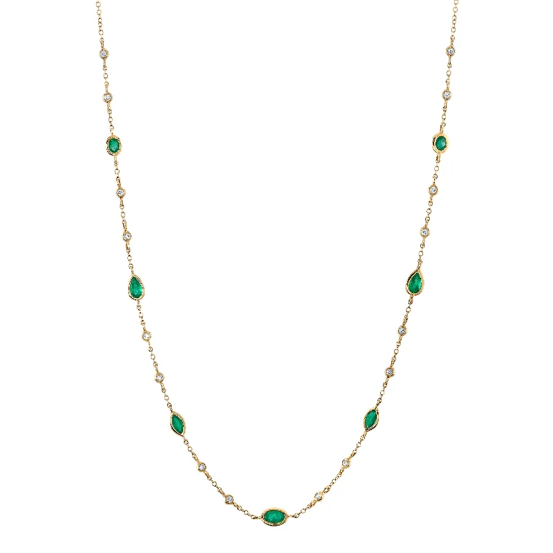 Ladies necklaces subtle luxury-Emerald Diamond Strand Necklace