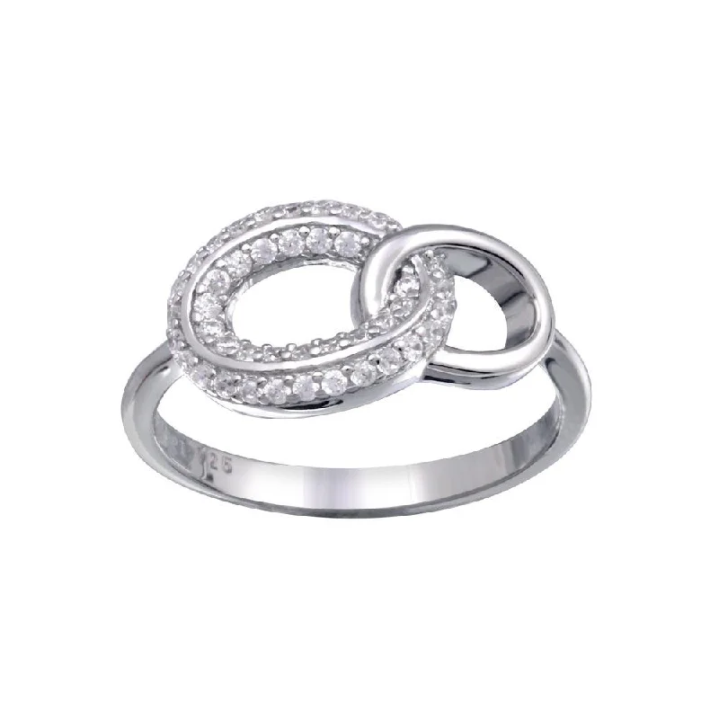 Ladies rings minimalist charm-Rhodium Plated 925 Sterling Silver Open Oval Link Clear CZ Ring - STR01163