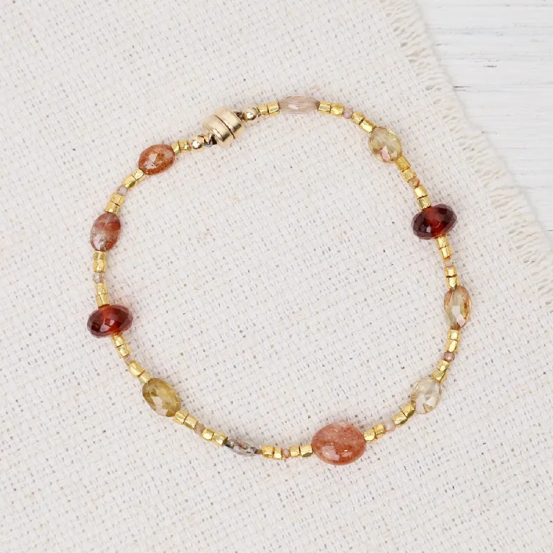 Ladies bracelets Christmas designs-Gold Glass, Zircon, Garnet, Sunstone Magnetic Bracelet