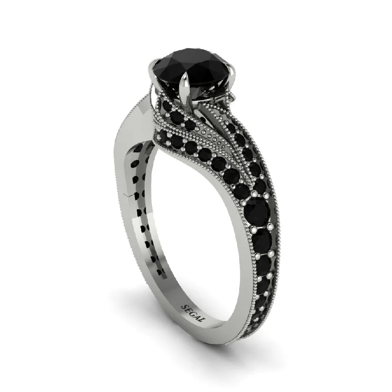 Ladies engagement rings conflict-free-Black Diamond 14K Gold Pave Engagement Ring - Magnolia No. 39