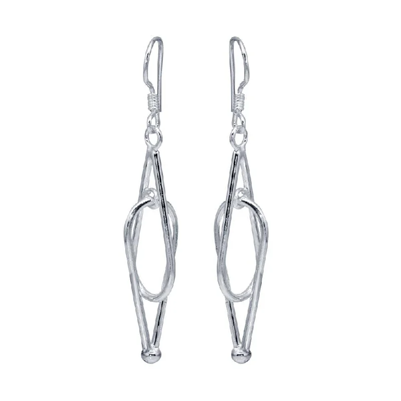 Ladies earrings gold-plated-Silver 925 Rhodium Plated Two Teardrop Dangling Hook Earrings - DSE00010