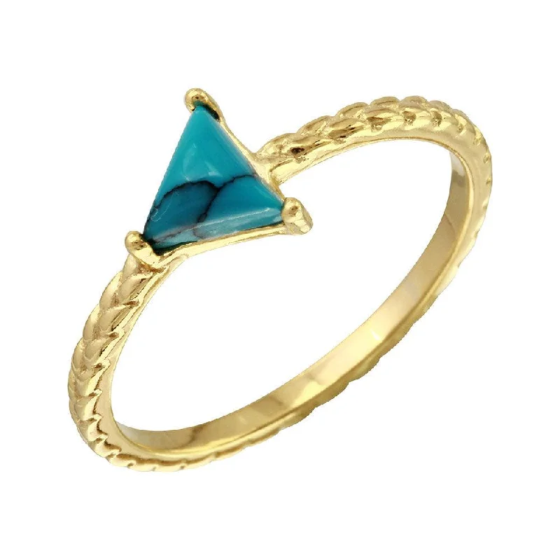 Ladies rings pearl details-Gold Plated 925 Sterling Silver Triangle Turquoise Center Stone Ring - BGR01088