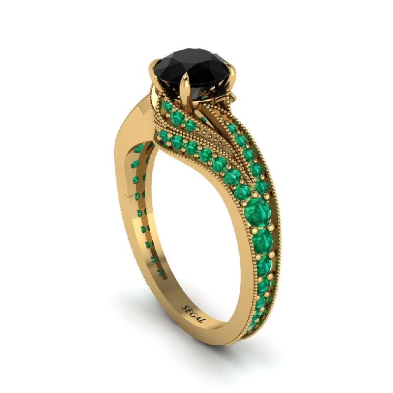 Ladies engagement rings classic designs-Emerald 14K Gold Pave Engagement Ring - Magnolia No. 22