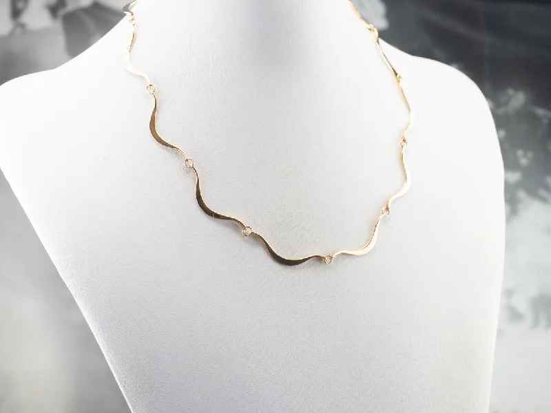 Ladies necklaces rose gold-Wavy 14K Yellow Gold Link Necklace