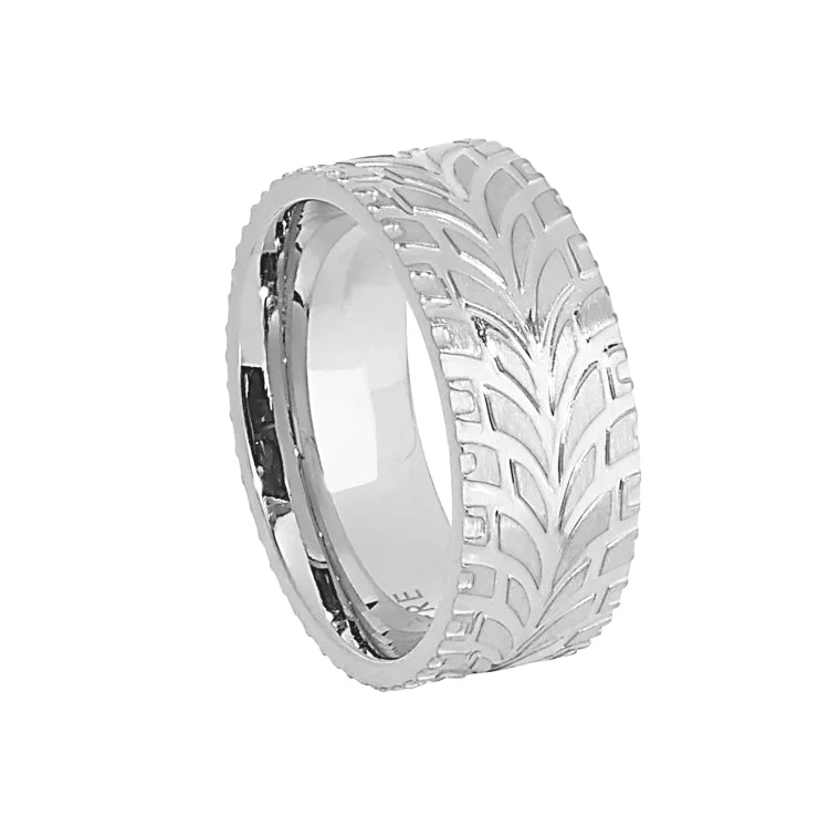 Ladies rings memory keepsakes-Stainless Steel Feathered Band  - Size 8