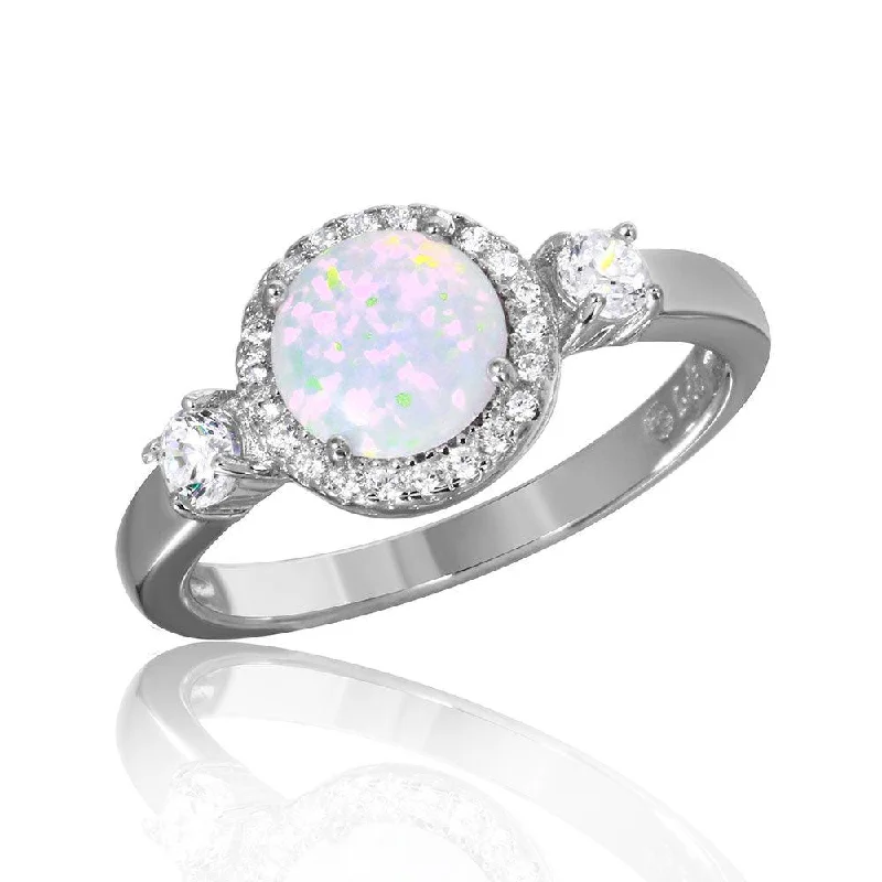 Ladies rings customer reviews-Silver 925 Rhodium Plated Halo Ring with Synthetic Opal and CZ - BGR01045