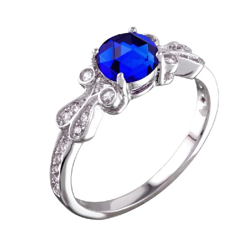 Ladies rings pure silver-Rhodium Plated 925 Sterling Silver Blue Oval CZ Ring - BGR01165BLU