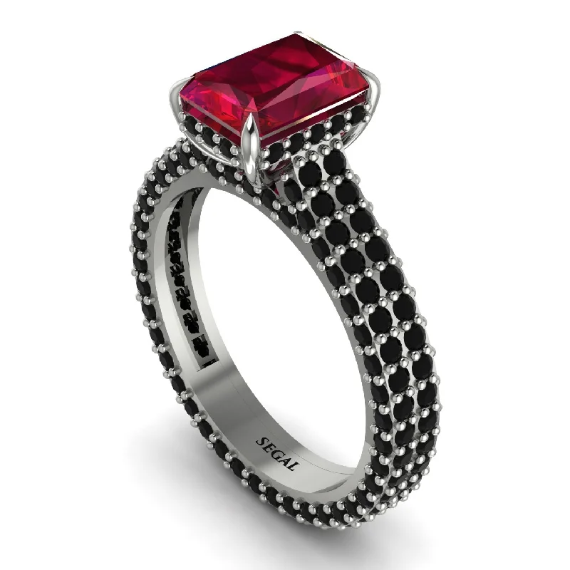 Ladies engagement rings modern appeal-Radiant Cut Ruby Pave Engagement Ring - Kenzie No. 42