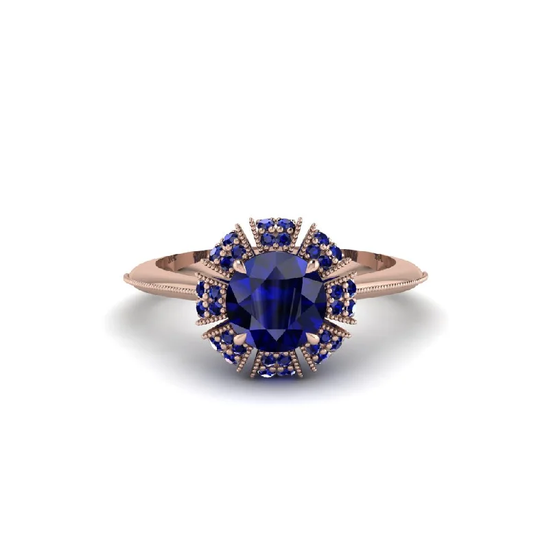 Ladies engagement rings buying advice-Sapphire Crown Halo Engagement Ring - Annie No. 74