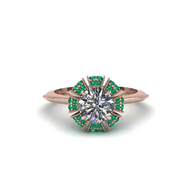 Ladies engagement rings delicate bands-Emerald Crown Halo Engagement Ring - Annie No. 17