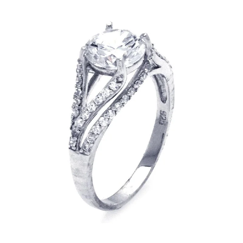 Ladies rings geometric patterns-Silver 925 Rhodium Plated Round Center CZ Intertwining Ring - STR00653