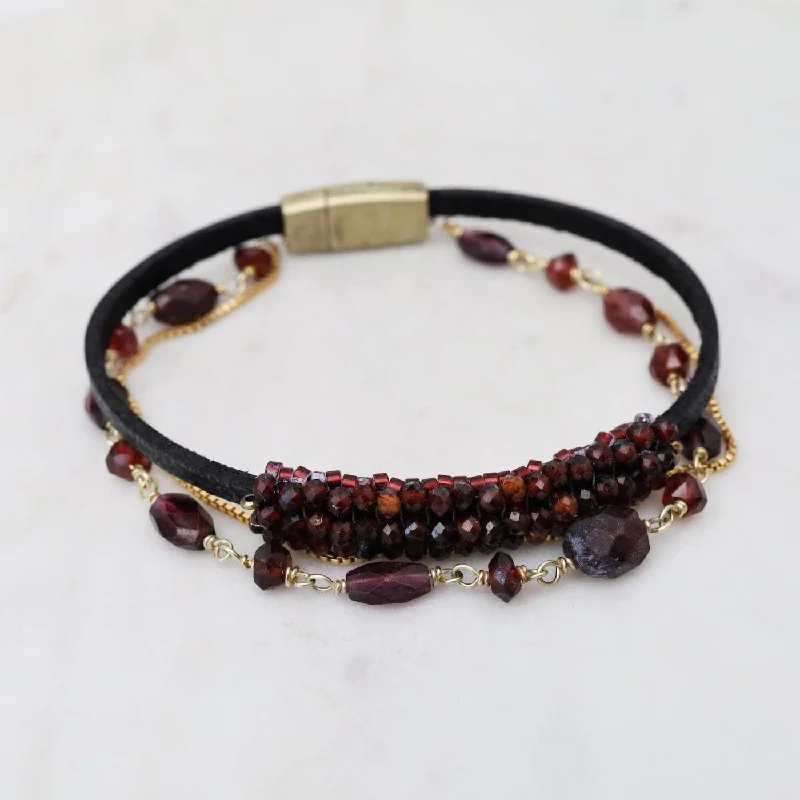 Ladies bracelets price range-Hand Stitched Garnet & Garnet Bead Chain Bracelet