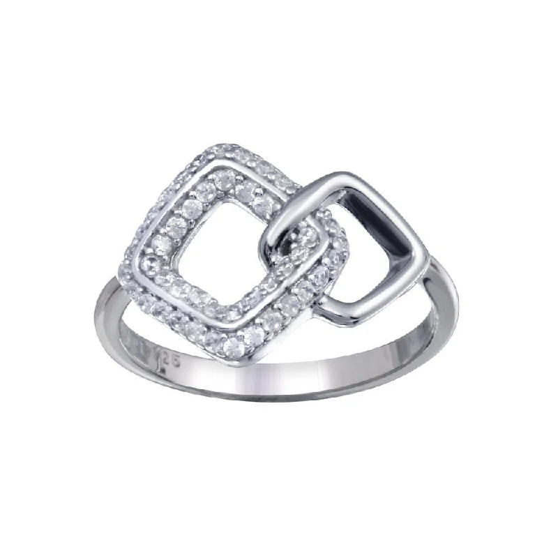 Ladies rings customer reviews-Rhodium Plated 925 Sterling Silver Open Diamond Link Clear CZ Ring - STR01160