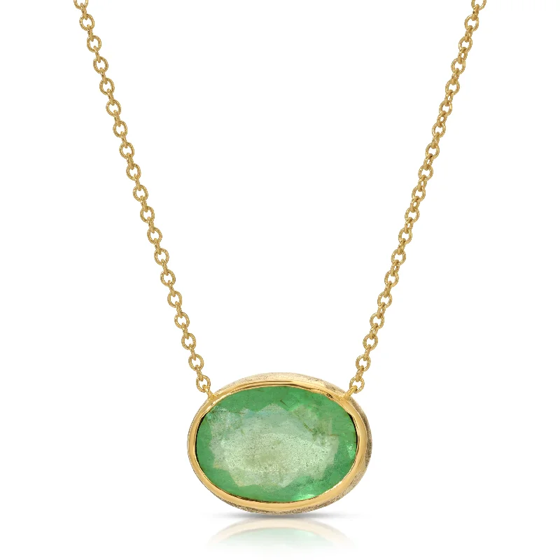 Ladies necklaces couple sets-Bezeled Oval Emerald Pendant Necklace