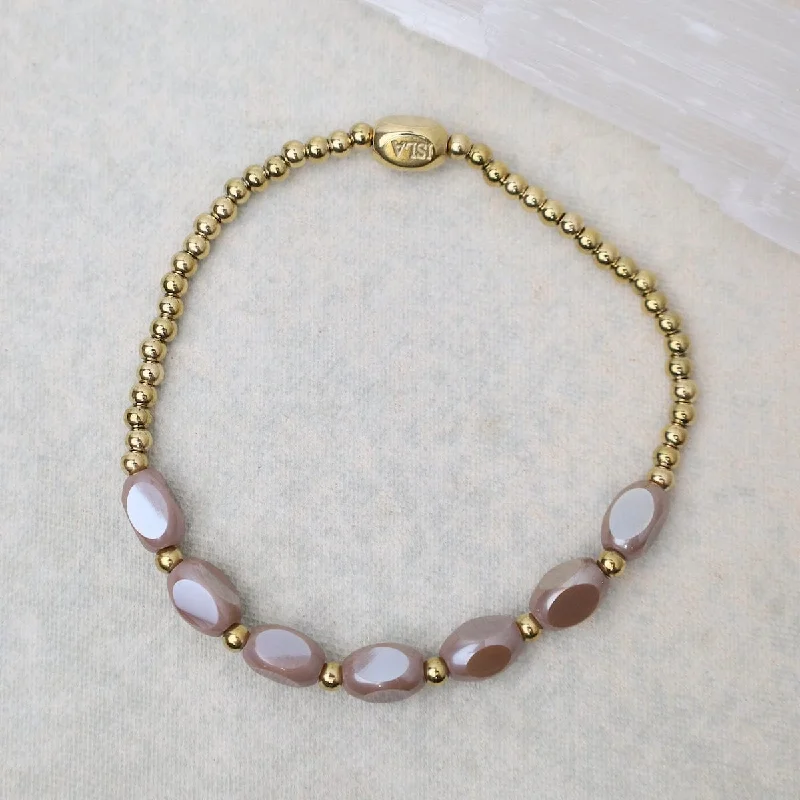 Ladies bracelets chain designs-Meet Me Half Way Pop Of Color Bracelet in Sandy Taupe & Gold