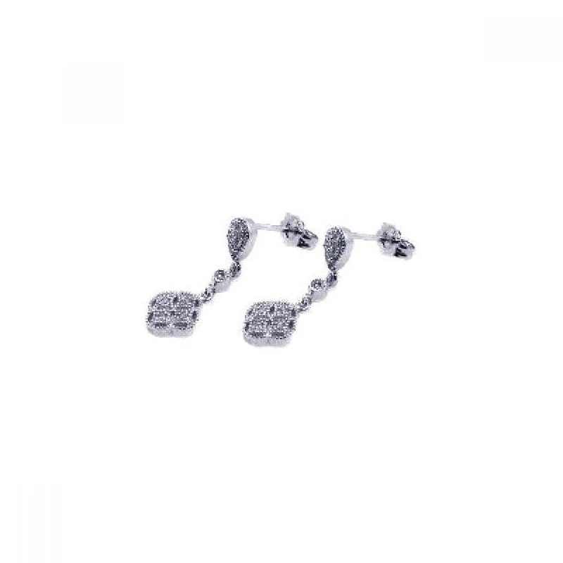 Ladies earrings group styles-Silver 925 Rhodium Plated Micro Pave Clear Marquis Flower CZ Dangling Earrings - ACE00019