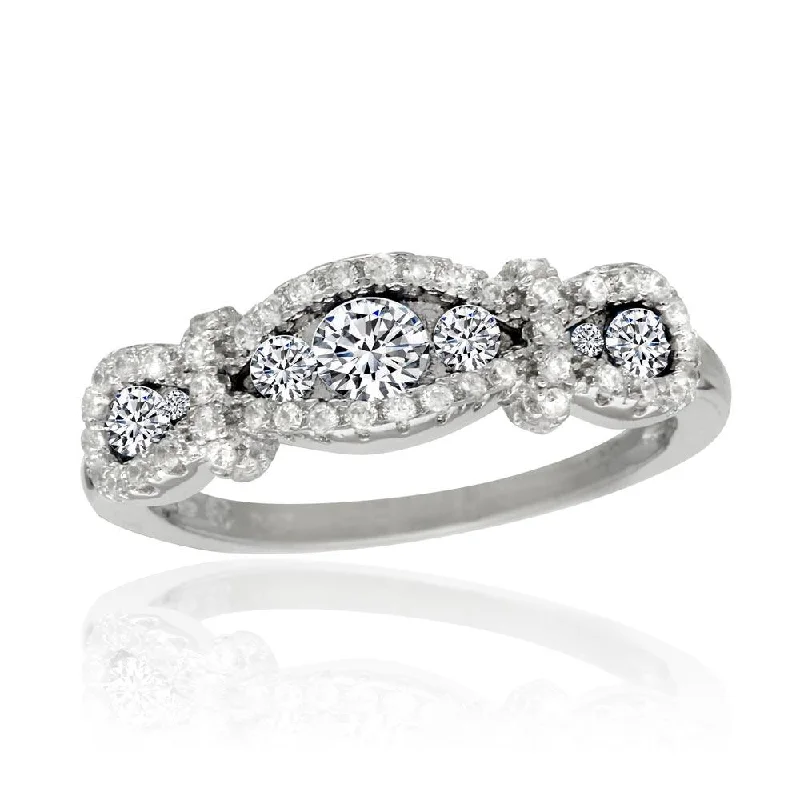 Ladies rings size guide-Rhodium Plated 925 Sterling Silver Knotted Clear CZ Ring - BGR01112CLR