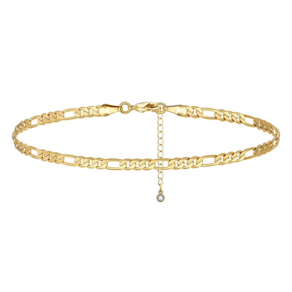 Ladies bracelets 2025 trends-Dainty 14k Gold Adjustable Ankle Bracelets- Figaro