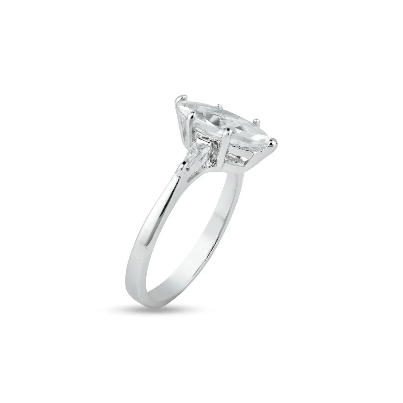 Ladies rings gothic appeal-Silver 925 Rhodium Plated Single Marquise CZ Bridal Ring - BGR00121