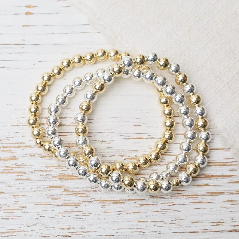 Ladies bracelets ruby gems-6mm Classic Ball Bracelet in Silver, Gold, or Two Tone