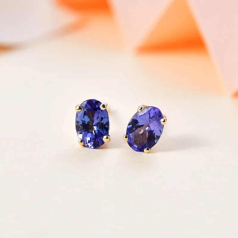 Ladies earrings casual vibes-10k Yellow Gold Premium Tanzanite Earrings