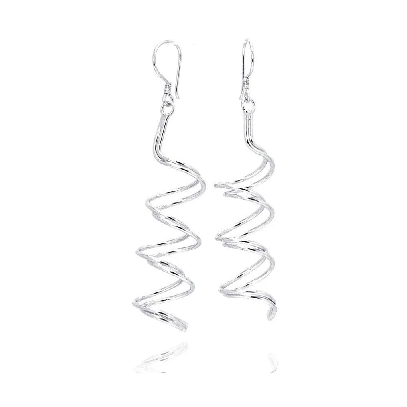 Ladies earrings European flair-Silver 925 Rhodium Plated Double Dangling Spiral Hook Earrings - DSE00023