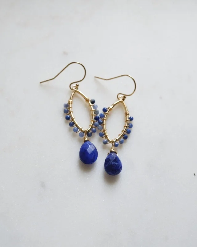 Ladies earrings synthetic jewels-Blue sapphire ritual earrings