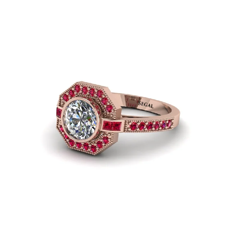 Ladies engagement rings solitaire stones-Ruby Octagon Halo Engagement Ring - Leia No. 47