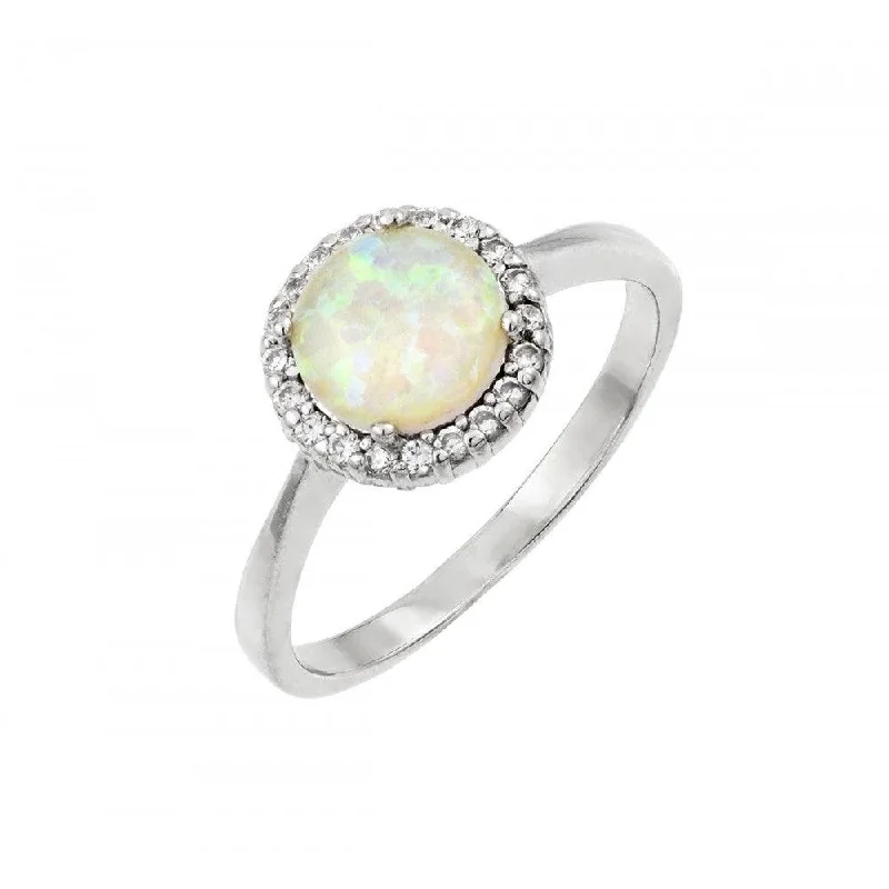 Ladies rings ruby gems-Silver 925 Rhodium Plated Opal Clear Cluster CZ Ring - STR00990