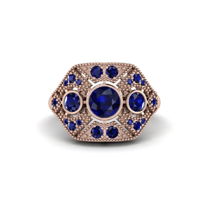 Ladies engagement rings hypoallergenic-Sapphire Art Deco Geometric Engagement Ring - Haven No. 74