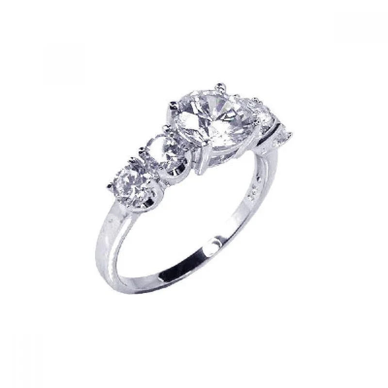 Ladies rings natural stones-Silver 925 Rhodium Plated 5 Set CZ Stone Ring - STR00361