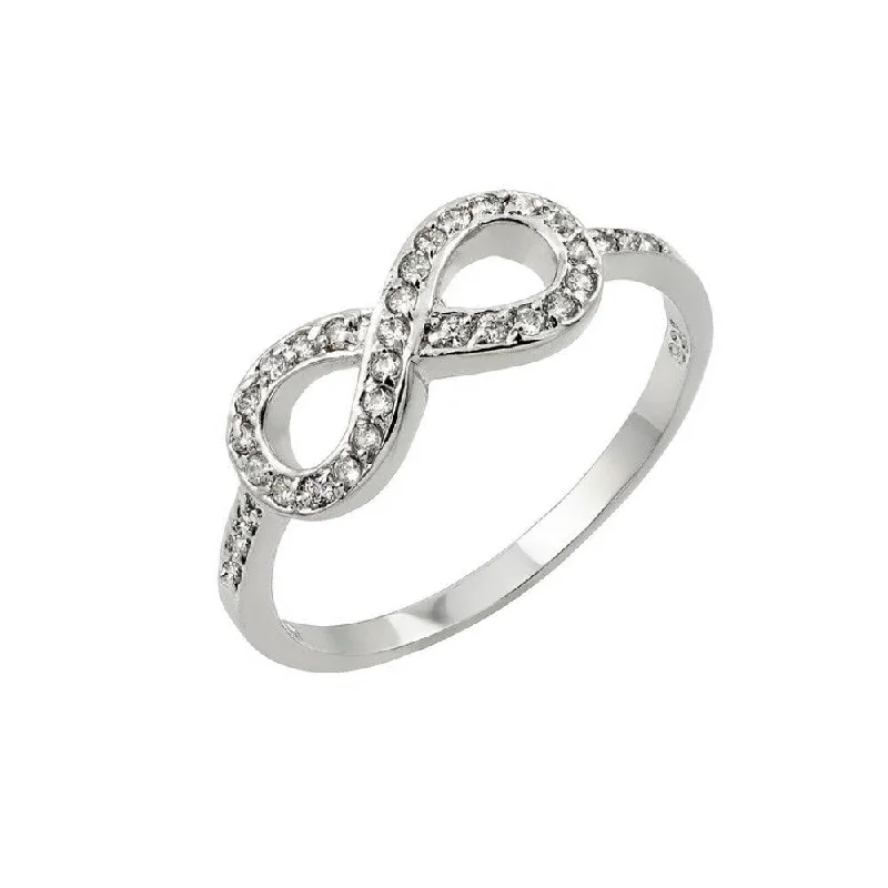 Ladies rings pure silver-Silver 925 Rhodium Plated Clear CZ Infinity Ring - BGR00827