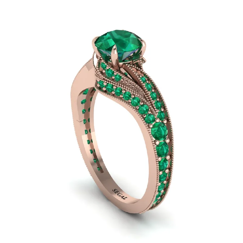 Ladies engagement rings warranty options-Emerald 14K Gold Pave Engagement Ring - Magnolia No. 20