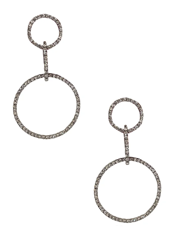 Ladies earrings gold-plated-Silver Circle Drop CZ Earrings